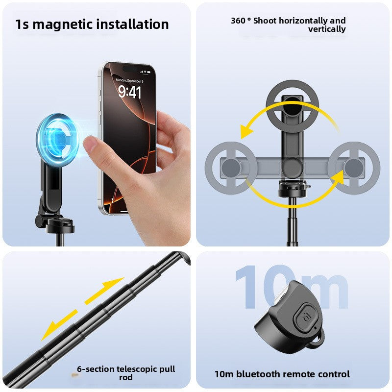 Mini Magnetic Selfie Stick Strong magnetic connection for secure phone placement Bluetooth Remote 15-meter range for convenient shooting