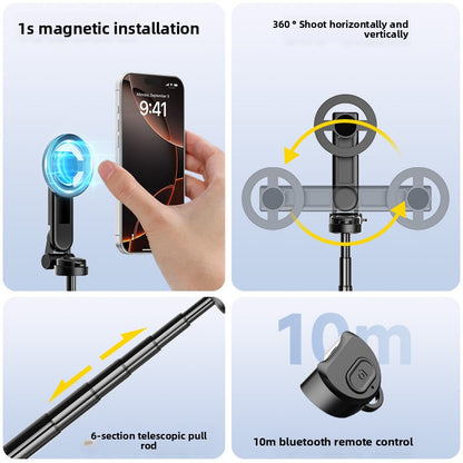 Mini Magnetic Selfie Stick Strong magnetic connection for secure phone placement Bluetooth Remote 15-meter range for convenient shooting
