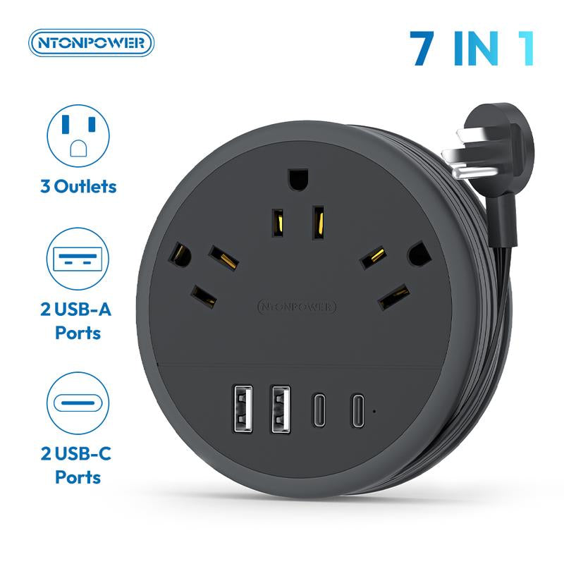 NTONPOWER Travel Power Strip, Cruise Essentials & Purple round Strip 3 AC Outlets 4 USB Ports(2 USB C) 4FT Wrapped around Extension Cord Home Office & Perfect Gift for Travel Essentials