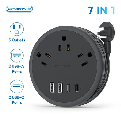 NTONPOWER Travel Power Strip, Cruise Essentials & Purple round Strip 3 AC Outlets 4 USB Ports(2 USB C) 4FT Wrapped around Extension Cord Home Office & Perfect Gift for Travel Essentials