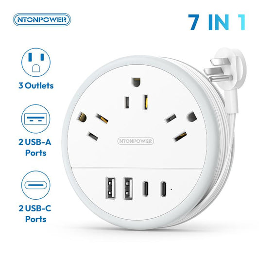 NTONPOWER Travel Power Strip, Cruise Essentials & Purple round Strip 3 AC Outlets 4 USB Ports(2 USB C) 4FT Wrapped around Extension Cord Home Office & Perfect Gift for Travel Essentials