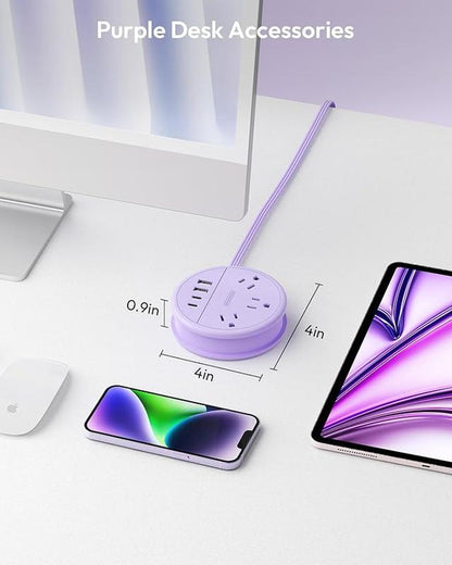 NTONPOWER Travel Power Strip, Cruise Essentials & Purple round Strip 3 AC Outlets 4 USB Ports(2 USB C) 4FT Wrapped around Extension Cord Home Office & Perfect Gift for Travel Essentials